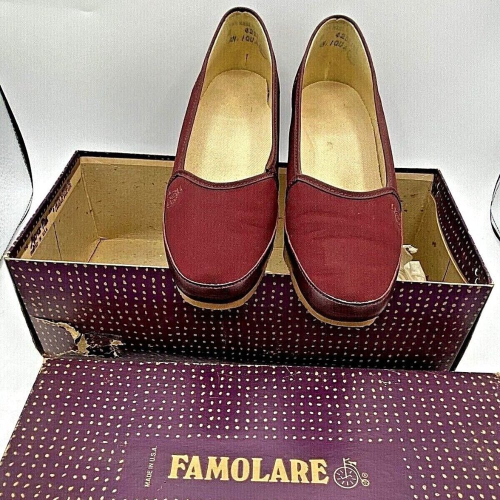 Vintage Famolare Wine Color Nylon Wedge Shoes Women's size 6 Medium